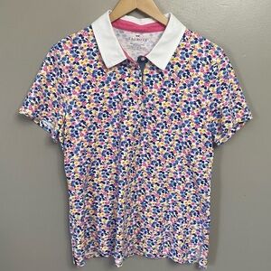 Talbots Women's Size Large Colorful Floral Polo Shirt golf pickleball preppy